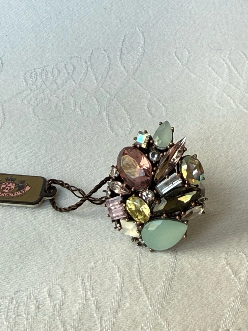 Juicy Couture Crystal Cocktail Ring Adjustable Multicolor Statement NWT